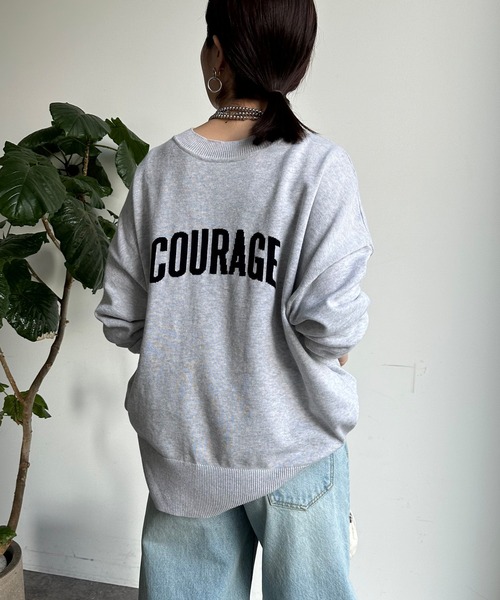DouDou(ドゥドゥ)の「【前後2WAY】COURAGEロゴニット(ニット/セーター・レディース・オフホワイト/ライトグレー/ネイビー・FREE)」の21枚目の写真