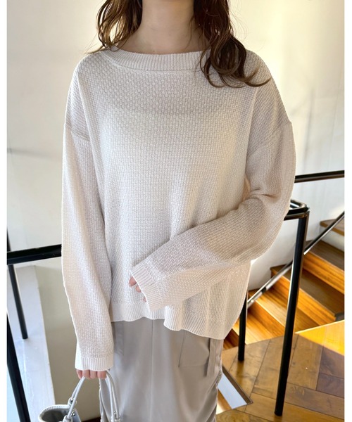 mysty woman(ミスティウーマン)の「ボリュームスリーブカノコ編みプルオーバー 108220(Tシャツ/カットソー・レディース・チャコールグレー/イエロー/アイボリー・FREE)」の1枚目の写真