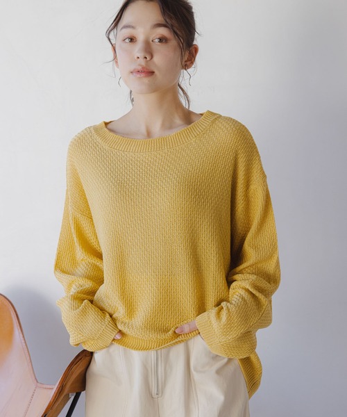 mysty woman(ミスティウーマン)の「ボリュームスリーブカノコ編みプルオーバー 108220(Tシャツ/カットソー・レディース・チャコールグレー/イエロー/アイボリー・FREE)」の5枚目の写真