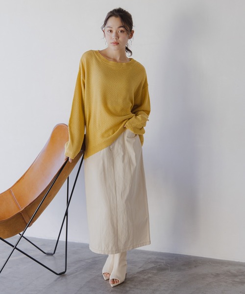 mysty woman(ミスティウーマン)の「ボリュームスリーブカノコ編みプルオーバー 108220(Tシャツ/カットソー・レディース・チャコールグレー/イエロー/アイボリー・FREE)」の6枚目の写真