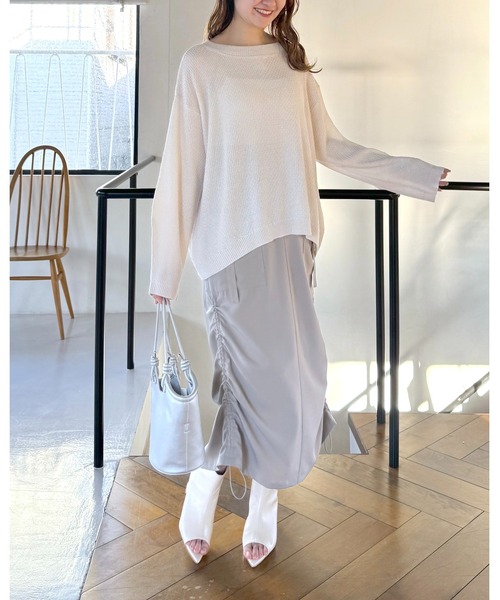 mysty woman(ミスティウーマン)の「ボリュームスリーブカノコ編みプルオーバー 108220(Tシャツ/カットソー・レディース・チャコールグレー/イエロー/アイボリー・FREE)」の7枚目の写真