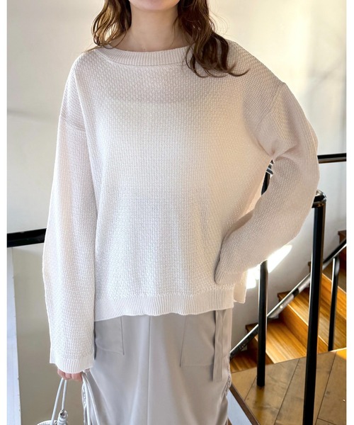 mysty woman(ミスティウーマン)の「ボリュームスリーブカノコ編みプルオーバー 108220(Tシャツ/カットソー・レディース・チャコールグレー/イエロー/アイボリー・FREE)」の8枚目の写真