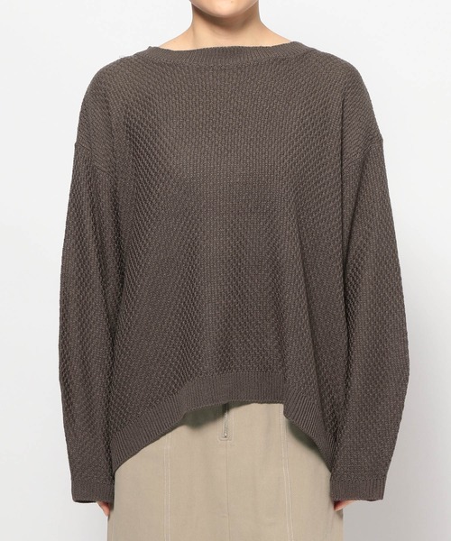 mysty woman(ミスティウーマン)の「ボリュームスリーブカノコ編みプルオーバー 108220(Tシャツ/カットソー・レディース・チャコールグレー/イエロー/アイボリー・FREE)」の9枚目の写真