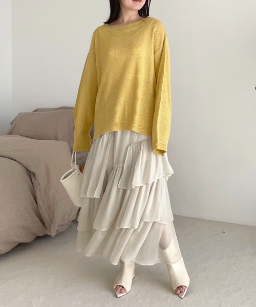 mysty woman(ミスティウーマン)の「ボリュームスリーブカノコ編みプルオーバー 108220(Tシャツ/カットソー・レディース・チャコールグレー/イエロー/アイボリー・FREE)」の19枚目の写真