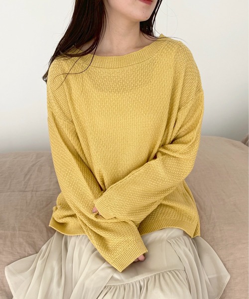 mysty woman(ミスティウーマン)の「ボリュームスリーブカノコ編みプルオーバー 108220(Tシャツ/カットソー・レディース・チャコールグレー/イエロー/アイボリー・FREE)」の20枚目の写真