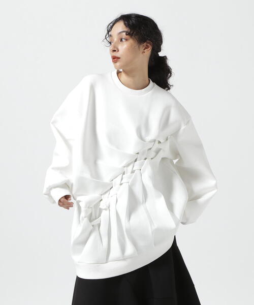 AULA(アウラ)の「AULA/アウラ/Smocking Pullover(スウェット・レディース・ホワイト/ブラック・F)」の9枚目の写真
