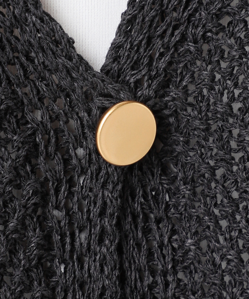 【試着のみ】ペーパーヤーンカノコショートVネックカーディガン　黒　ブラック 試着のみ】ペーパーヤーンカノコショートVネックカーディガン 黒