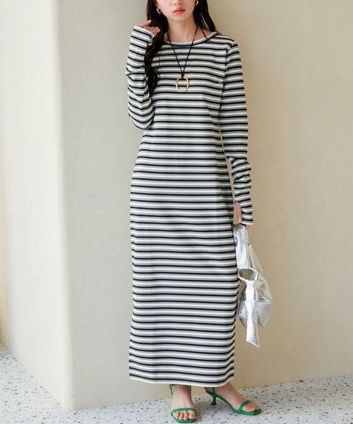 VIS（ビス）の「ジャガードマルチボーダーカットワンピ（ワンピース・レディース・ブラック系その他/グリーン系その他/ブルー系その他・FREE）」の2枚目の写真