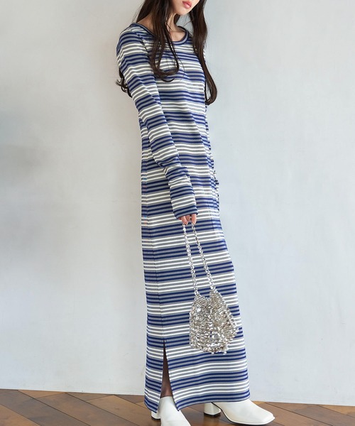 VIS（ビス）の「ジャガードマルチボーダーカットワンピ（ワンピース・レディース・ブラック系その他/グリーン系その他/ブルー系その他・FREE）」の3枚目の写真