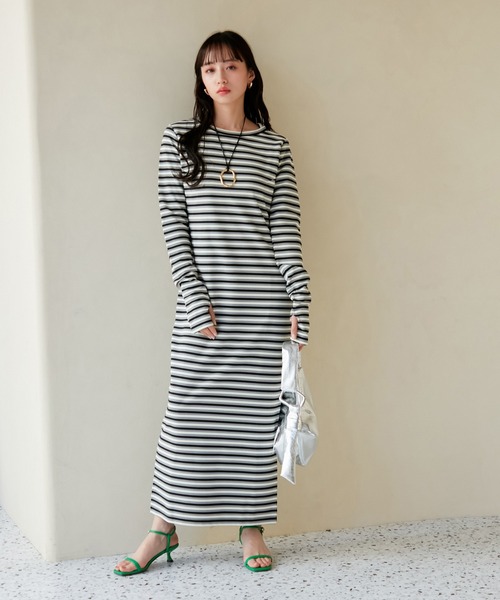 VIS（ビス）の「ジャガードマルチボーダーカットワンピ（ワンピース・レディース・ブラック系その他/グリーン系その他/ブルー系その他・FREE）」の12枚目の写真