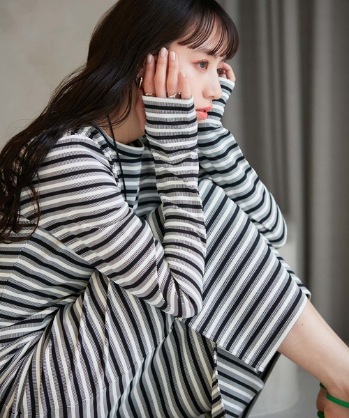 VIS（ビス）の「ジャガードマルチボーダーカットワンピ（ワンピース・レディース・ブラック系その他/グリーン系その他/ブルー系その他・FREE）」の10枚目の写真