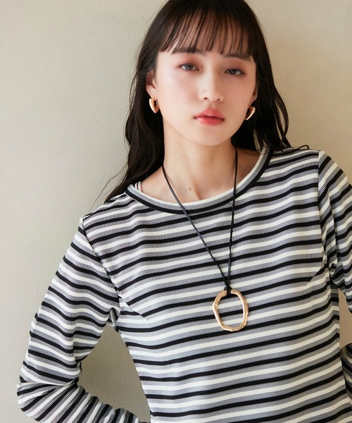 VIS（ビス）の「ジャガードマルチボーダーカットワンピ（ワンピース・レディース・ブラック系その他/グリーン系その他/ブルー系その他・FREE）」の9枚目の写真