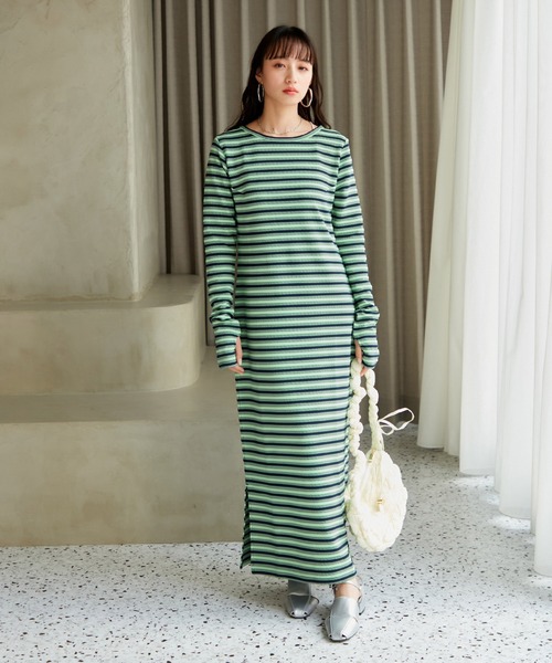 VIS（ビス）の「ジャガードマルチボーダーカットワンピ（ワンピース・レディース・ブラック系その他/グリーン系その他/ブルー系その他・FREE）」の8枚目の写真