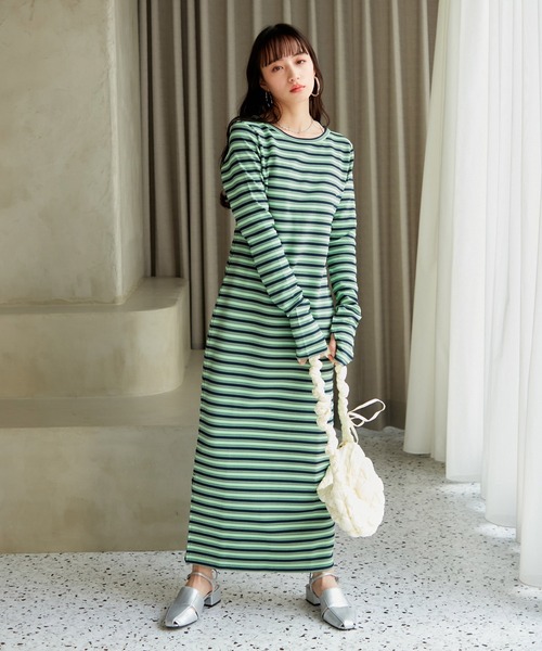 VIS（ビス）の「ジャガードマルチボーダーカットワンピ（ワンピース・レディース・ブラック系その他/グリーン系その他/ブルー系その他・FREE）」の6枚目の写真