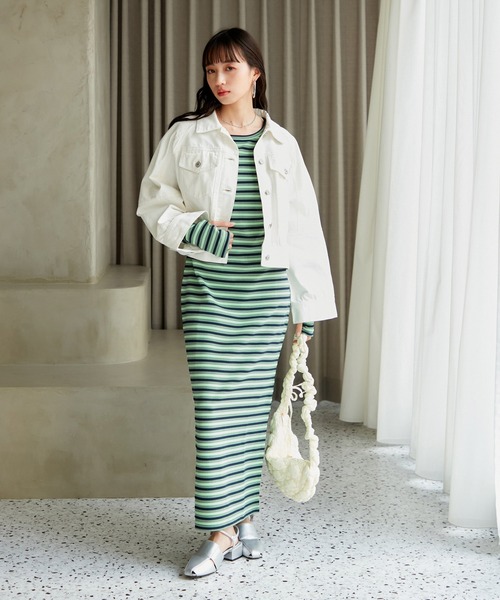 VIS（ビス）の「ジャガードマルチボーダーカットワンピ（ワンピース・レディース・ブラック系その他/グリーン系その他/ブルー系その他・FREE）」の5枚目の写真