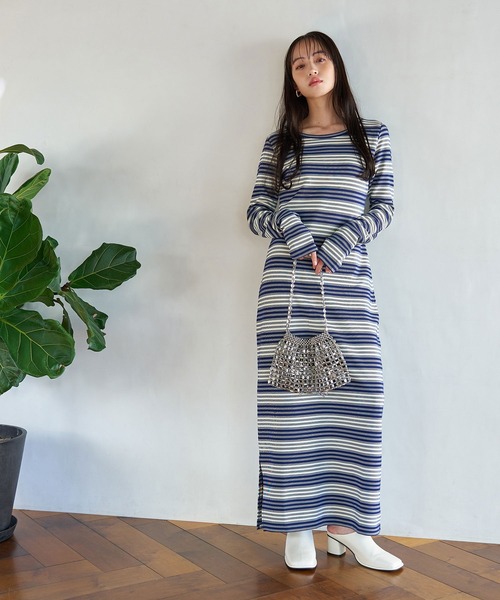 VIS（ビス）の「ジャガードマルチボーダーカットワンピ（ワンピース・レディース・ブラック系その他/グリーン系その他/ブルー系その他・FREE）」の4枚目の写真