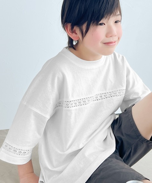 Java(ジャバ)の「《JaVa ジャバコラボ》オシャレ上級者の装いに!オーガニックコットン混 綿100%ハシゴレースフットボールTEE(Tシャツ/カットソー・キッズ・ホワイト/チャコール・100/120/140/160)」の6枚目の写真