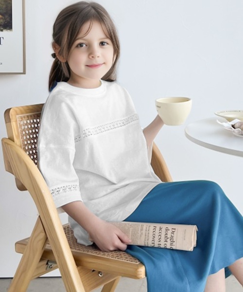 Java(ジャバ)の「《JaVa ジャバコラボ》オシャレ上級者の装いに!オーガニックコットン混 綿100%ハシゴレースフットボールTEE(Tシャツ/カットソー・キッズ・ホワイト/チャコール・100/120/140/160)」の9枚目の写真