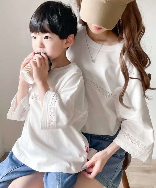 Java(ジャバ)の「《JaVa ジャバコラボ》オシャレ上級者の装いに!オーガニックコットン混 綿100%ハシゴレースフットボールTEE(Tシャツ/カットソー・キッズ・ホワイト/チャコール・100/120/140/160)」の11枚目の写真