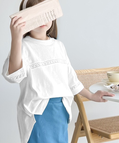 Java(ジャバ)の「《JaVa ジャバコラボ》オシャレ上級者の装いに!オーガニックコットン混 綿100%ハシゴレースフットボールTEE(Tシャツ/カットソー・キッズ・ホワイト/チャコール・100/120/140/160)」の8枚目の写真