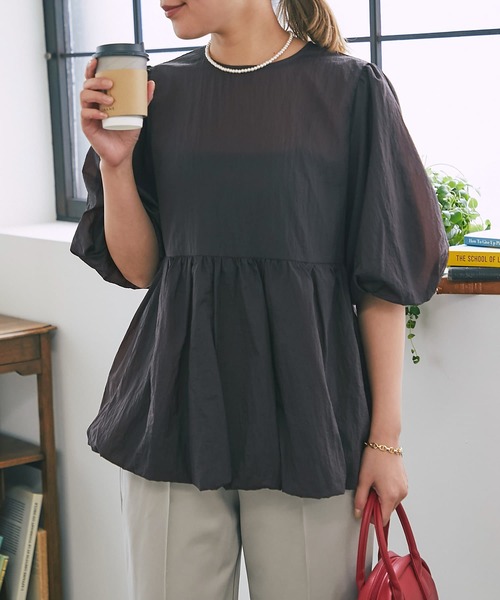 un dix cors（アンディコール）の「シアーオーガンブラウス（シャツ/ブラウス・レディース・オフホワイト/ネイビー/ブラウン・FREE）」の3枚目の写真