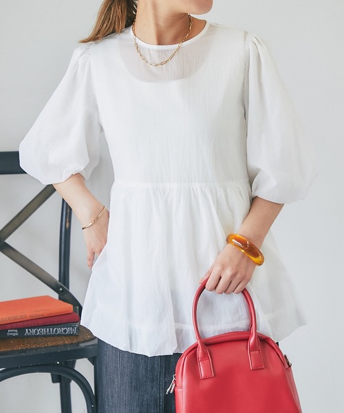 un dix cors（アンディコール）の「シアーオーガンブラウス（シャツ/ブラウス・レディース・オフホワイト/ネイビー/ブラウン・FREE）」の2枚目の写真