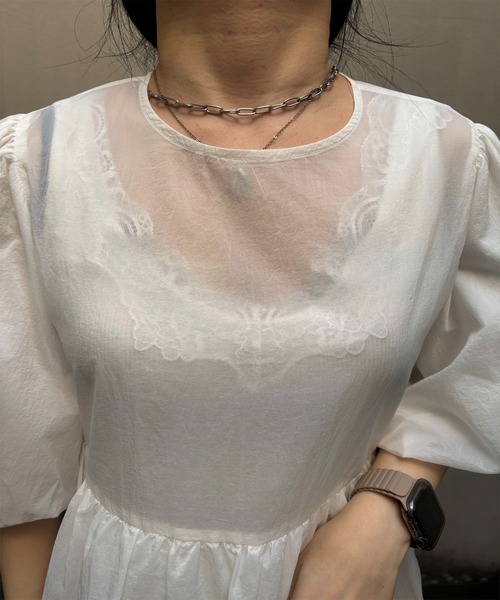 un dix cors（アンディコール）の「シアーオーガンブラウス（シャツ/ブラウス・レディース・オフホワイト/ネイビー/ブラウン・FREE）」の13枚目の写真