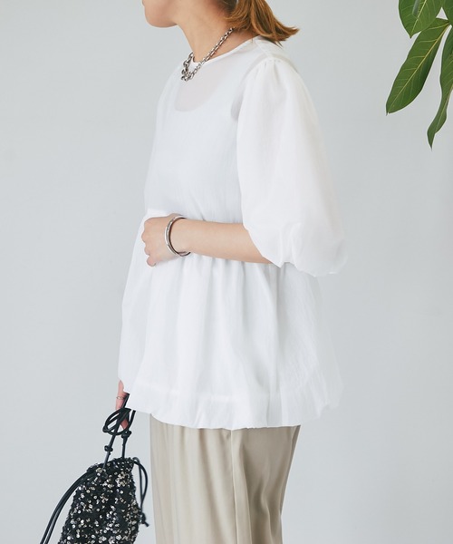 un dix cors（アンディコール）の「シアーオーガンブラウス（シャツ/ブラウス・レディース・オフホワイト/ネイビー/ブラウン・FREE）」の10枚目の写真