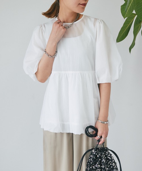 un dix cors（アンディコール）の「シアーオーガンブラウス（シャツ/ブラウス・レディース・オフホワイト/ネイビー/ブラウン・FREE）」の12枚目の写真