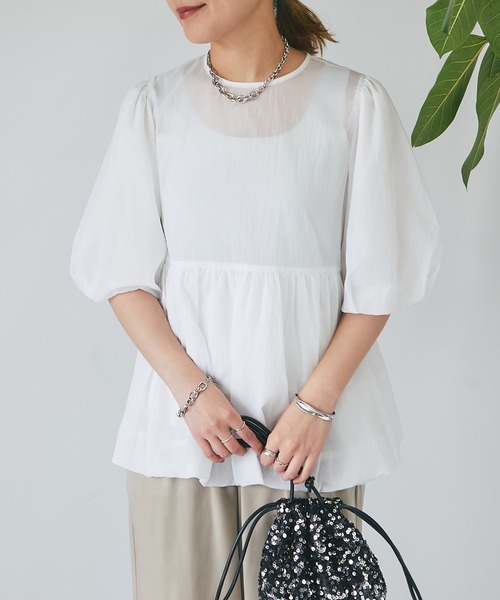 un dix cors（アンディコール）の「シアーオーガンブラウス（シャツ/ブラウス・レディース・オフホワイト/ネイビー/ブラウン・FREE）」の9枚目の写真