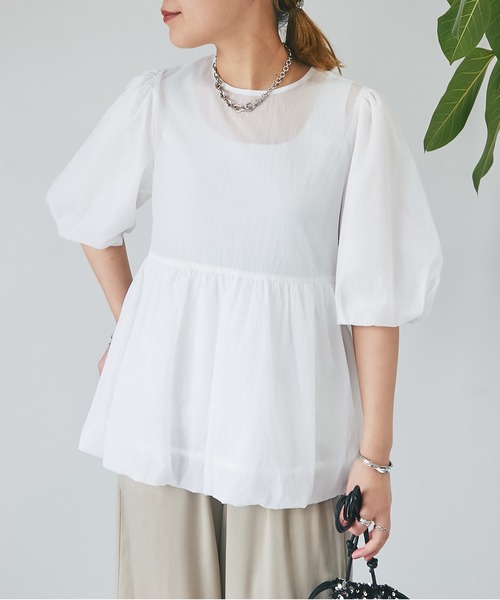 un dix cors（アンディコール）の「シアーオーガンブラウス（シャツ/ブラウス・レディース・オフホワイト/ネイビー/ブラウン・FREE）」の8枚目の写真