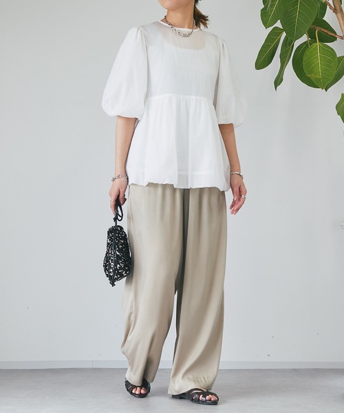 un dix cors（アンディコール）の「シアーオーガンブラウス（シャツ/ブラウス・レディース・オフホワイト/ネイビー/ブラウン・FREE）」の4枚目の写真