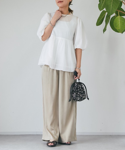 un dix cors（アンディコール）の「シアーオーガンブラウス（シャツ/ブラウス・レディース・オフホワイト/ネイビー/ブラウン・FREE）」の7枚目の写真