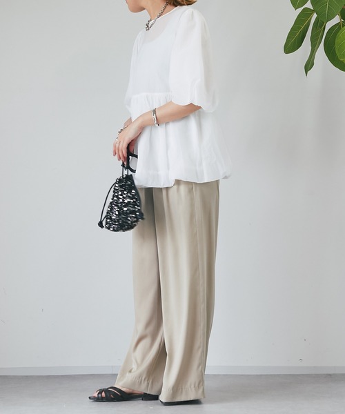 un dix cors（アンディコール）の「シアーオーガンブラウス（シャツ/ブラウス・レディース・オフホワイト/ネイビー/ブラウン・FREE）」の5枚目の写真