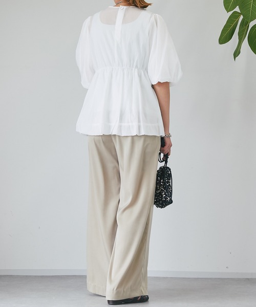 un dix cors（アンディコール）の「シアーオーガンブラウス（シャツ/ブラウス・レディース・オフホワイト/ネイビー/ブラウン・FREE）」の6枚目の写真