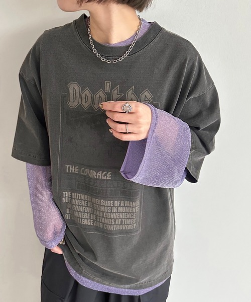 apres jour mignon（アプレジュールミニョン）の「ラメチュールシアートップス【ZOZOTOWN限定アイテム】（Tシャツ/カットソー・レディース・ピンク/パープル/ブラック/ブルー/グレー・フリー/X-LARGE）」の4枚目の写真