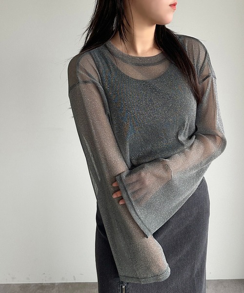 apres jour mignon（アプレジュールミニョン）の「ラメチュールシアートップス【ZOZOTOWN限定アイテム】（Tシャツ/カットソー・レディース・ピンク/パープル/ブラック/ブルー/グレー・フリー/X-LARGE）」の3枚目の写真