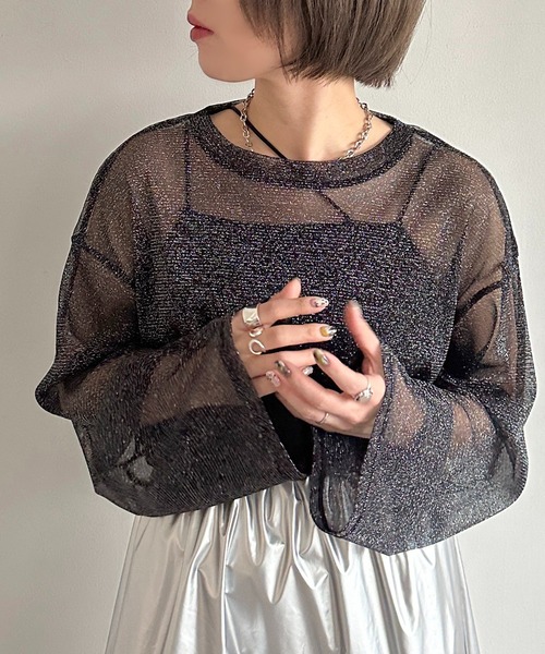 apres jour mignon（アプレジュールミニョン）の「ラメチュールシアートップス【ZOZOTOWN限定アイテム】（Tシャツ/カットソー・レディース・ピンク/パープル/ブラック/ブルー/グレー・フリー/X-LARGE）」の6枚目の写真