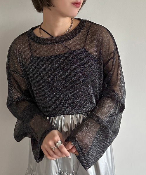 apres jour mignon（アプレジュールミニョン）の「ラメチュールシアートップス【ZOZOTOWN限定アイテム】（Tシャツ/カットソー・レディース・ピンク/パープル/ブラック/ブルー/グレー・フリー/X-LARGE）」の7枚目の写真