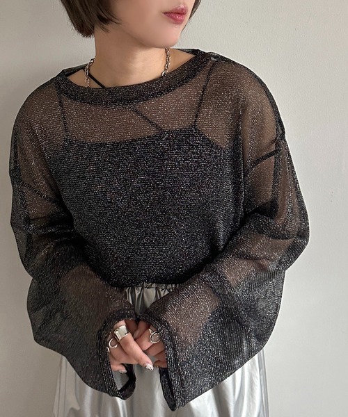 apres jour mignon（アプレジュールミニョン）の「ラメチュールシアートップス【ZOZOTOWN限定アイテム】（Tシャツ/カットソー・レディース・ピンク/パープル/ブラック/ブルー/グレー・フリー/X-LARGE）」の8枚目の写真