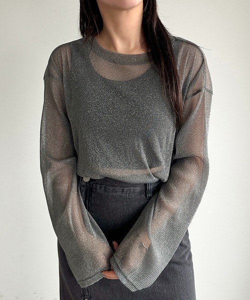 apres jour mignon（アプレジュールミニョン）の「ラメチュールシアートップス【ZOZOTOWN限定アイテム】（Tシャツ/カットソー・レディース・ピンク/パープル/ブラック/ブルー/グレー・フリー/X-LARGE）」の21枚目の写真