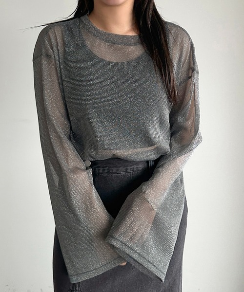 apres jour mignon（アプレジュールミニョン）の「ラメチュールシアートップス【ZOZOTOWN限定アイテム】（Tシャツ/カットソー・レディース・ピンク/パープル/ブラック/ブルー/グレー・フリー/X-LARGE）」の22枚目の写真