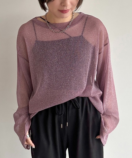 apres jour mignon（アプレジュールミニョン）の「ラメチュールシアートップス【ZOZOTOWN限定アイテム】（Tシャツ/カットソー・レディース・ピンク/パープル/ブラック/ブルー/グレー・フリー/X-LARGE）」の20枚目の写真