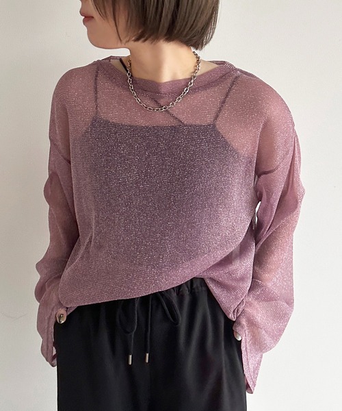 apres jour mignon（アプレジュールミニョン）の「ラメチュールシアートップス【ZOZOTOWN限定アイテム】（Tシャツ/カットソー・レディース・ピンク/パープル/ブラック/ブルー/グレー・フリー/X-LARGE）」の11枚目の写真