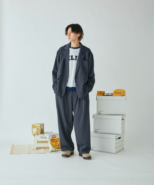 Adoon plain（アドーンプレーン）の「ストライプ2タックワイドパンツ（その他パンツ・メンズ・チャコールグレー/ネイビー・LARGE/MEDIUM/SMALL）」の7枚目の写真