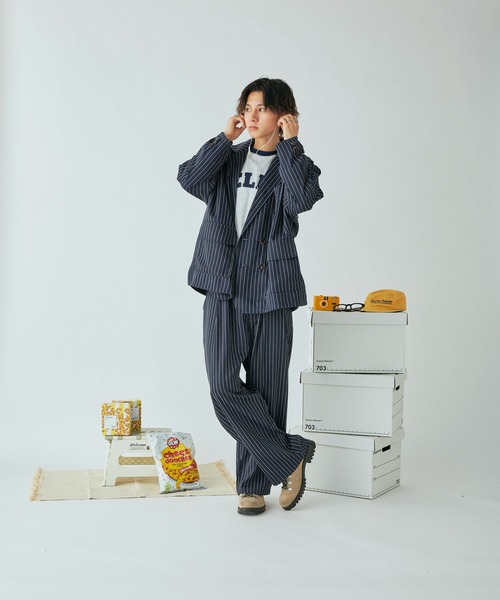 Adoon plain（アドーンプレーン）の「ストライプ2タックワイドパンツ（その他パンツ・メンズ・チャコールグレー/ネイビー・LARGE/MEDIUM/SMALL）」の8枚目の写真
