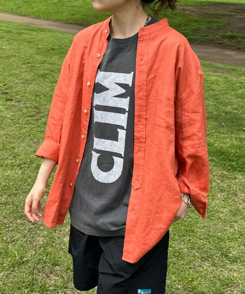 CIAOPANIC TYPY（チャオパニックティピー）の「リネンレーヨンバンドカラーシャツ（シャツ/ブラウス・メンズ・ベージュ系その他/オレンジ/ネイビー/ホワイト/グリーン/グレー/チャコールグレー/ブラック・MEDIUM/SMALL/LARGE）」の8枚目の写真