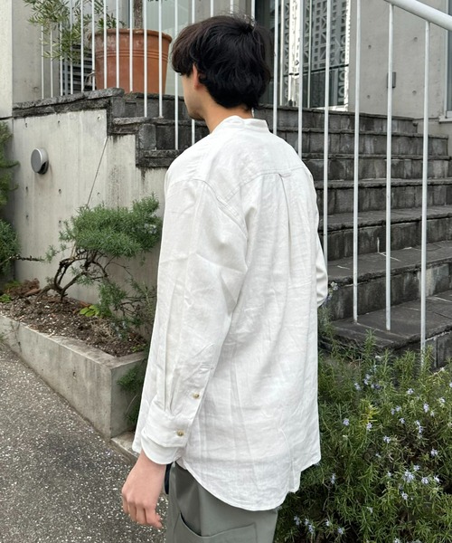 CIAOPANIC TYPY（チャオパニックティピー）の「リネンレーヨンバンドカラーシャツ（シャツ/ブラウス・メンズ・ベージュ系その他/オレンジ/ネイビー/ホワイト/グリーン/グレー/チャコールグレー/ブラック・MEDIUM/SMALL/LARGE）」の18枚目の写真