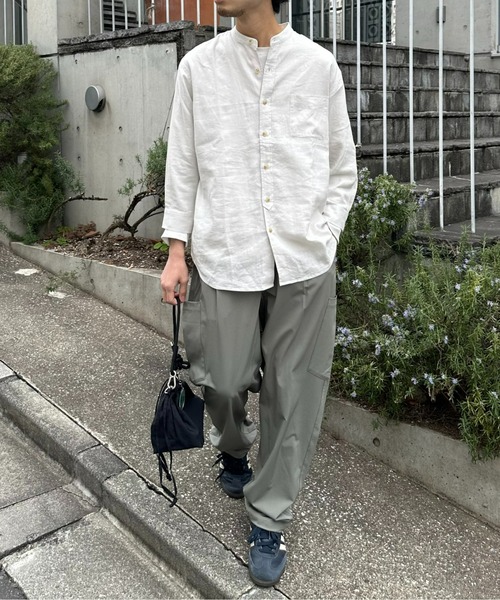 CIAOPANIC TYPY（チャオパニックティピー）の「リネンレーヨンバンドカラーシャツ（シャツ/ブラウス・メンズ・ベージュ系その他/オレンジ/ネイビー/ホワイト/グリーン/グレー/チャコールグレー/ブラック・MEDIUM/SMALL/LARGE）」の19枚目の写真