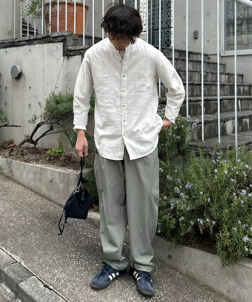 CIAOPANIC TYPY（チャオパニックティピー）の「リネンレーヨンバンドカラーシャツ（シャツ/ブラウス・メンズ・ベージュ系その他/オレンジ/ネイビー/ホワイト/グリーン/グレー/チャコールグレー/ブラック・MEDIUM/SMALL/LARGE）」の10枚目の写真